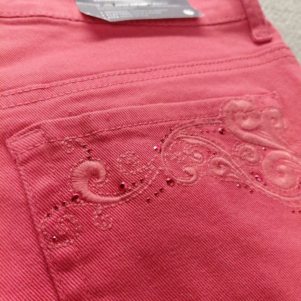 Gloria Vanderbilt Amanda Coral Embroidered Bling Capri Womens 12 Petite Pockets
